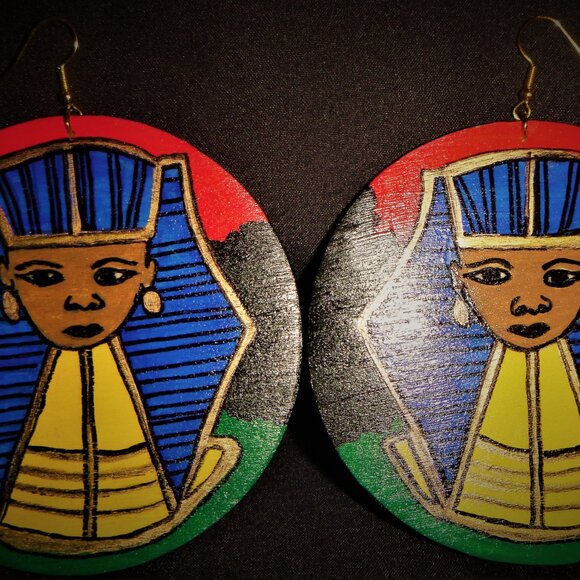 Afrocentric Earrings / Egyptian Queen Nefertiti Earrings / Hand-Crafted Earrings - Picture 1 of 11